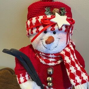 Festive Snowman Figurine with Red and White Accents